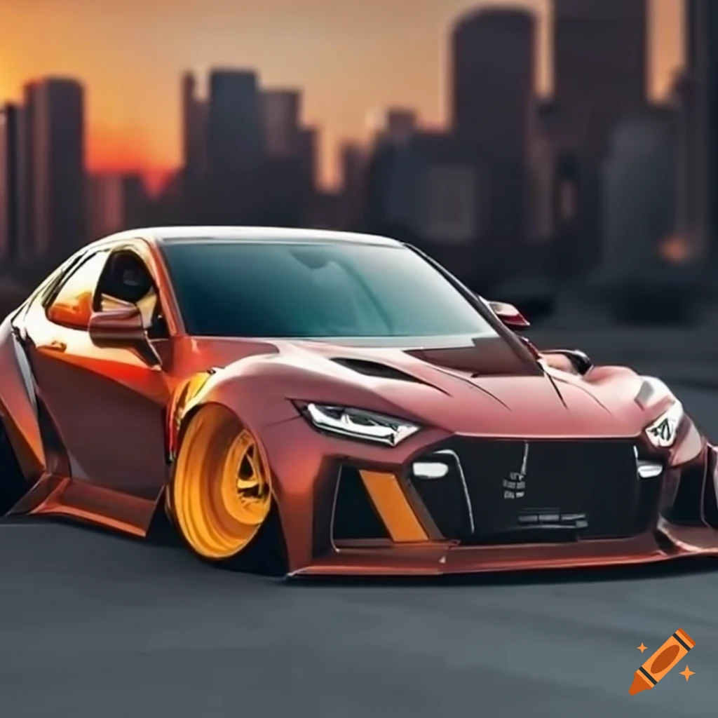 customized lowered car with widebody kit
