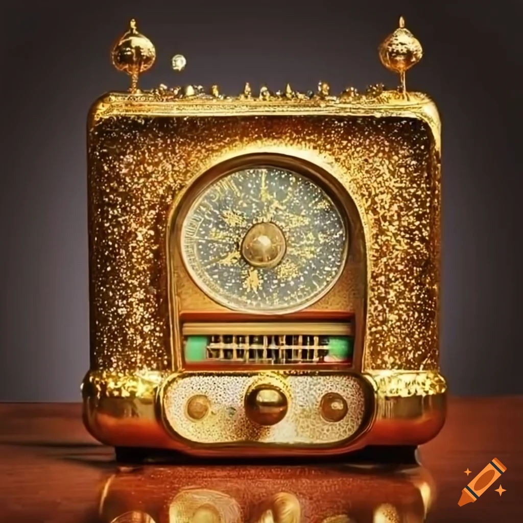 gilded sparkly vintage radio in Christmas ambiance