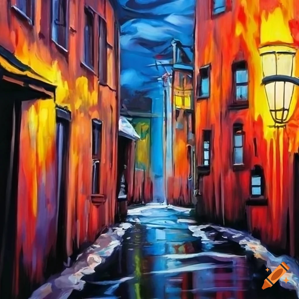 Canvas painting of iron maiden inspired alley