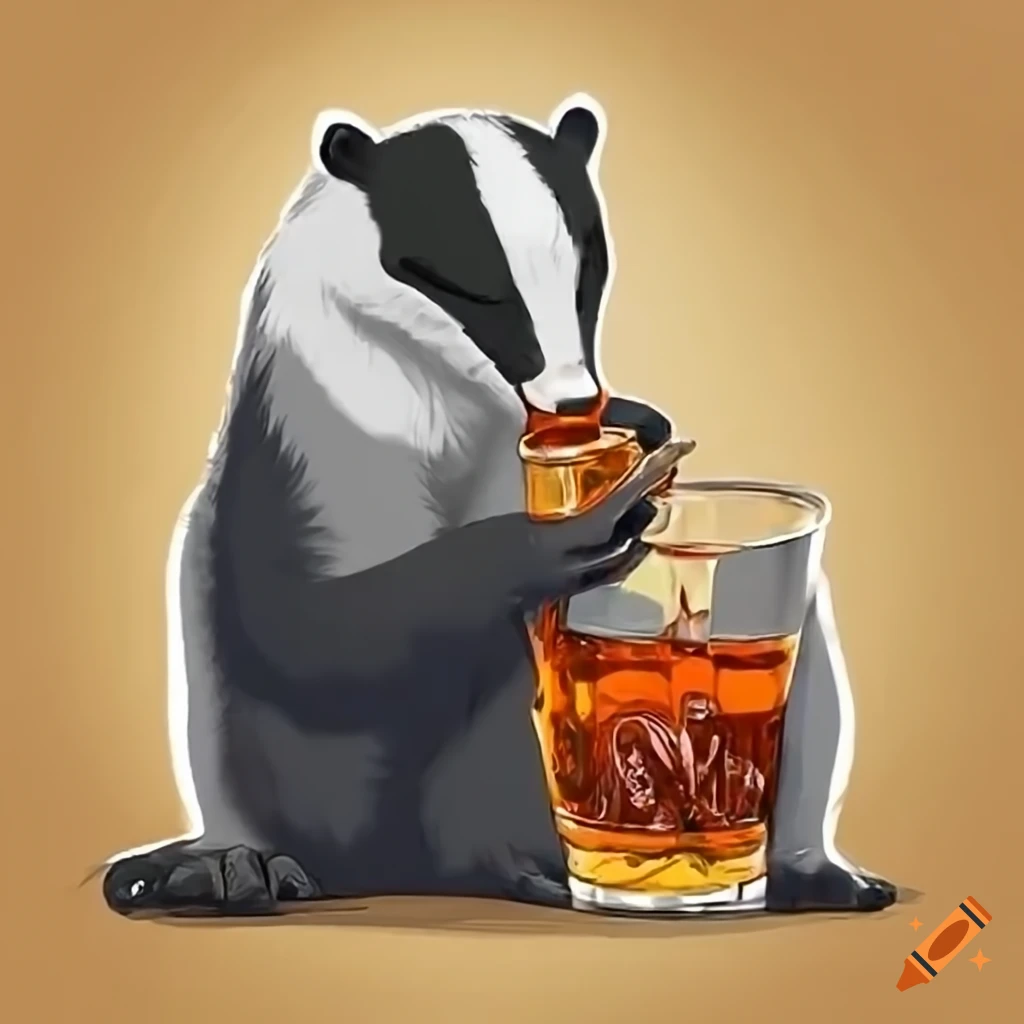 image of a badger enjoying a glass of whiskey