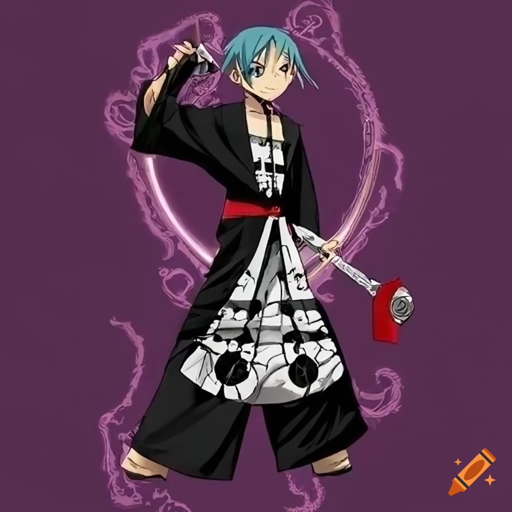 Cosplay of a black star soul eater in traditional shaolin clothes