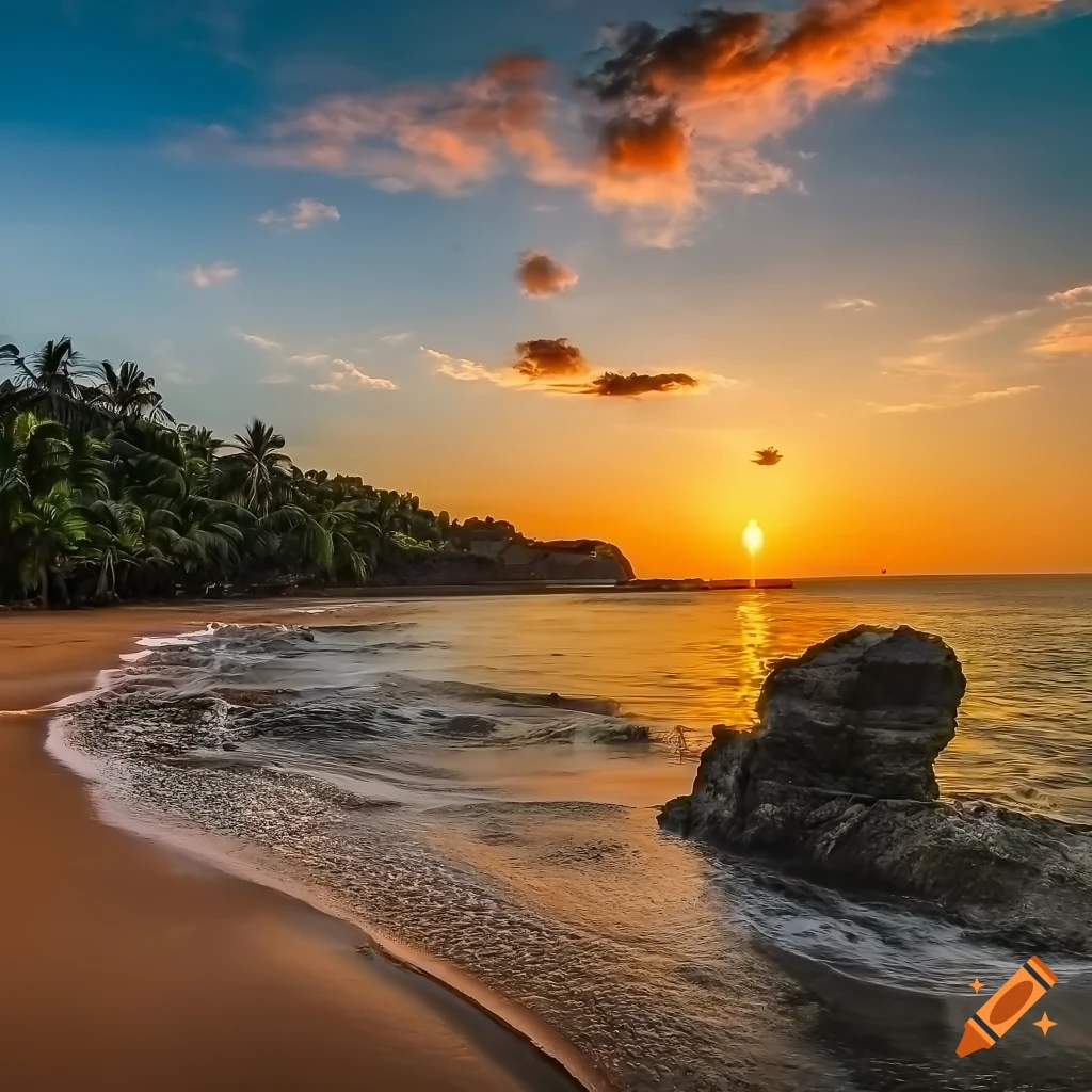 sunset on a jungle beach