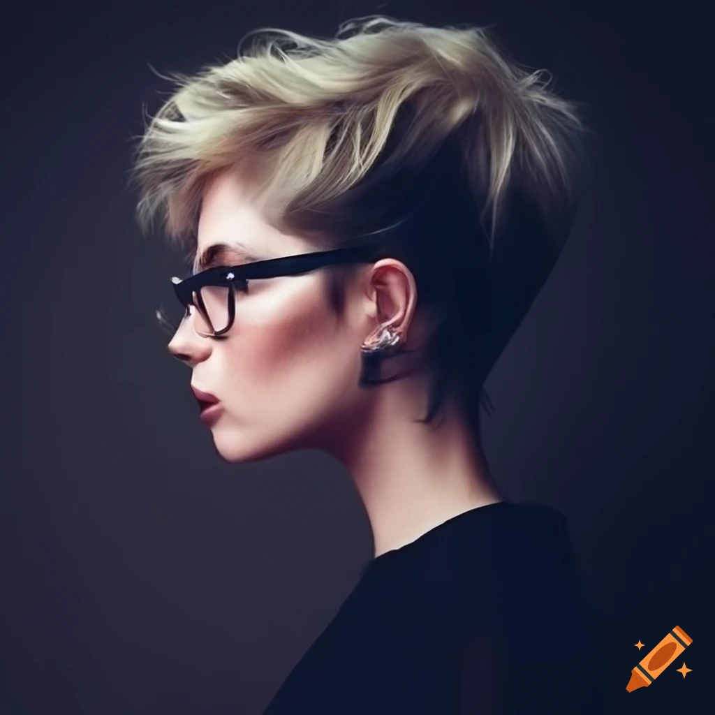androgynous person with blonde pixie cut hair and glasses