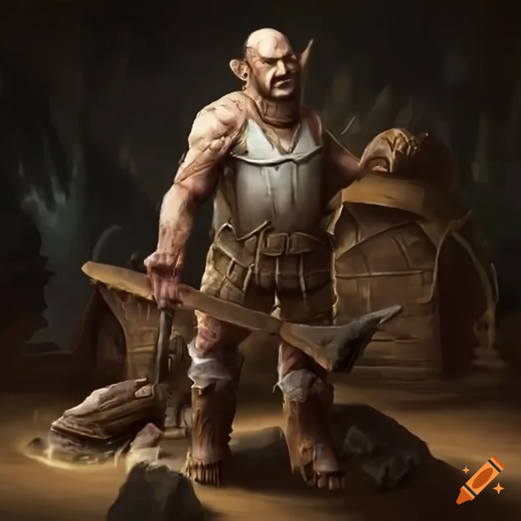 fantasy illustration of a miner digging
