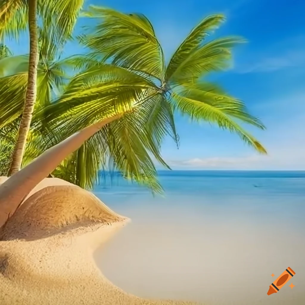 Realistic depiction of a palm tree on a tropical beach on Craiyon