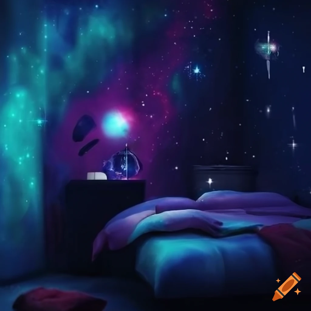 Emotional bedroom with galaxy theme on Craiyon
