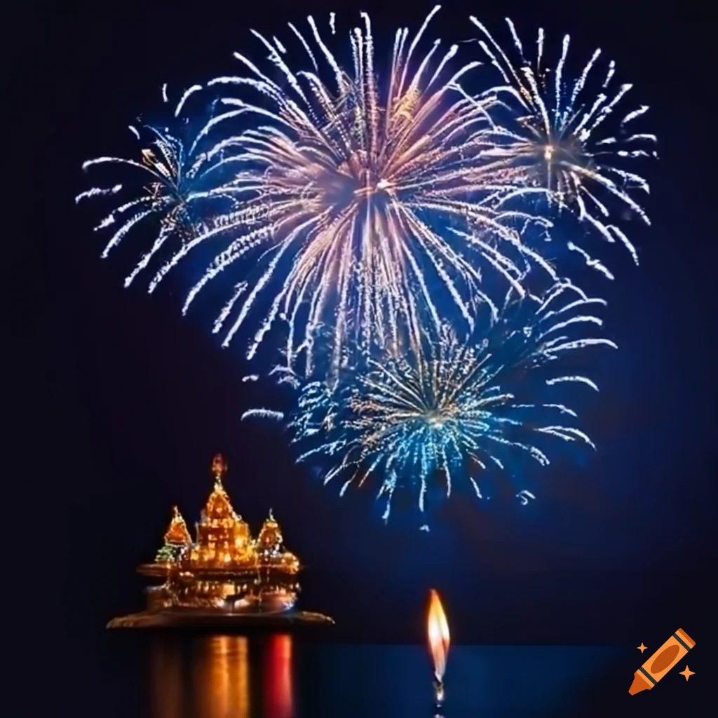 blue-themed diwali greetings with fireworks