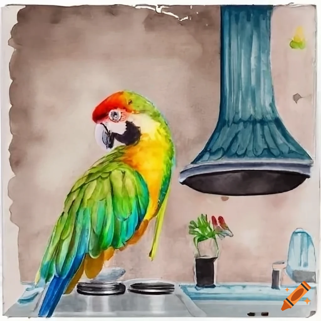 parrot sitting under a cooker hood