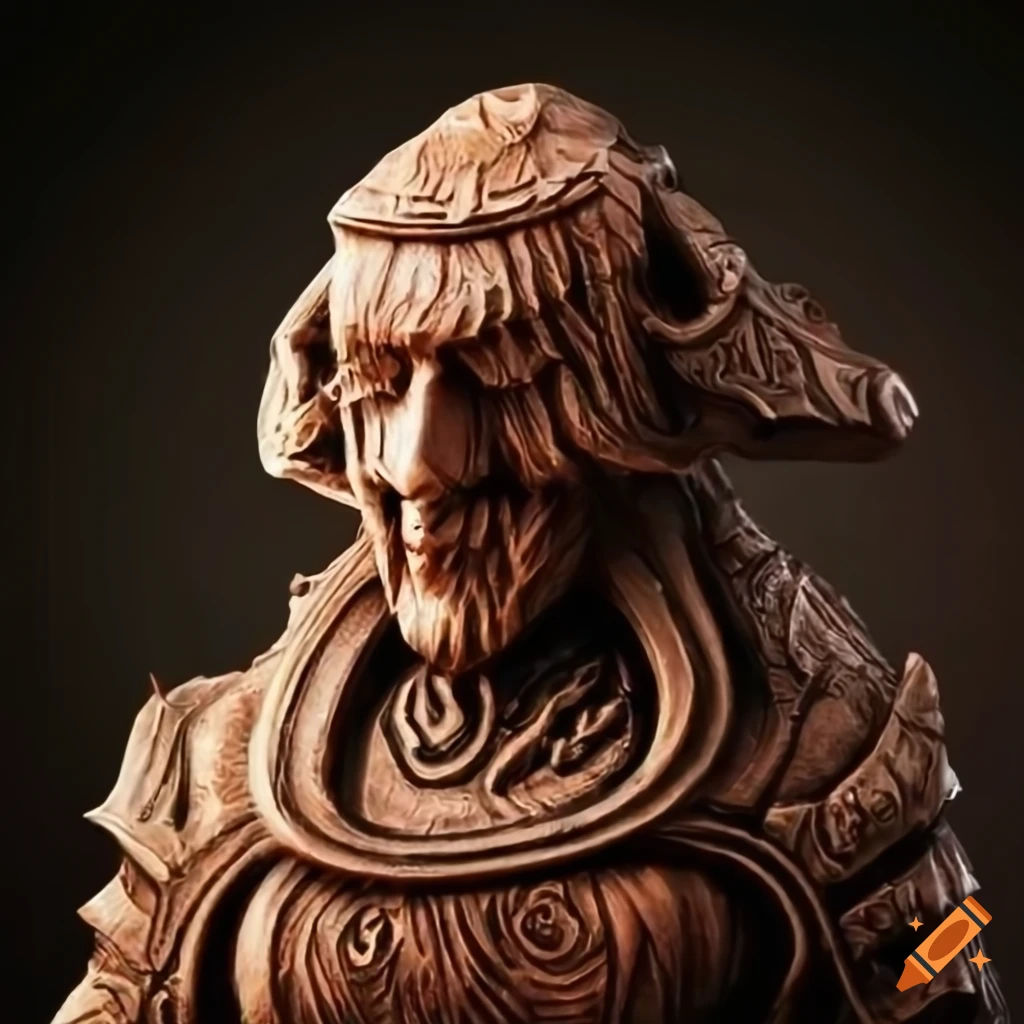 illustration of a blind swordsman in Stave carving style