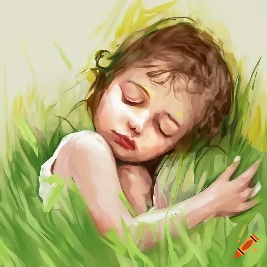 Sketch of a child sleeping in the grass on Craiyon