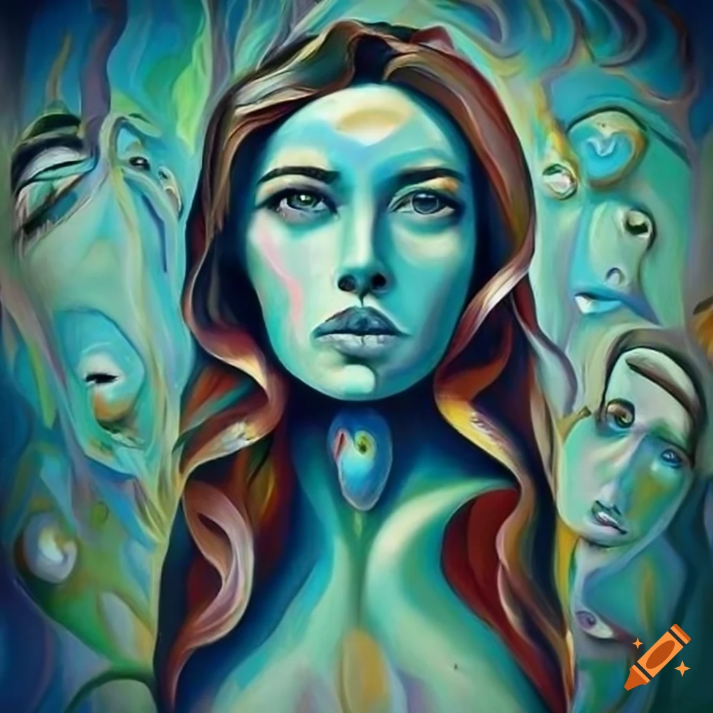 Surreal painting of faces
