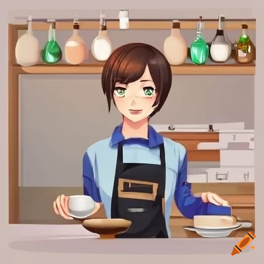 illustration of a cheerful barista serving coffee