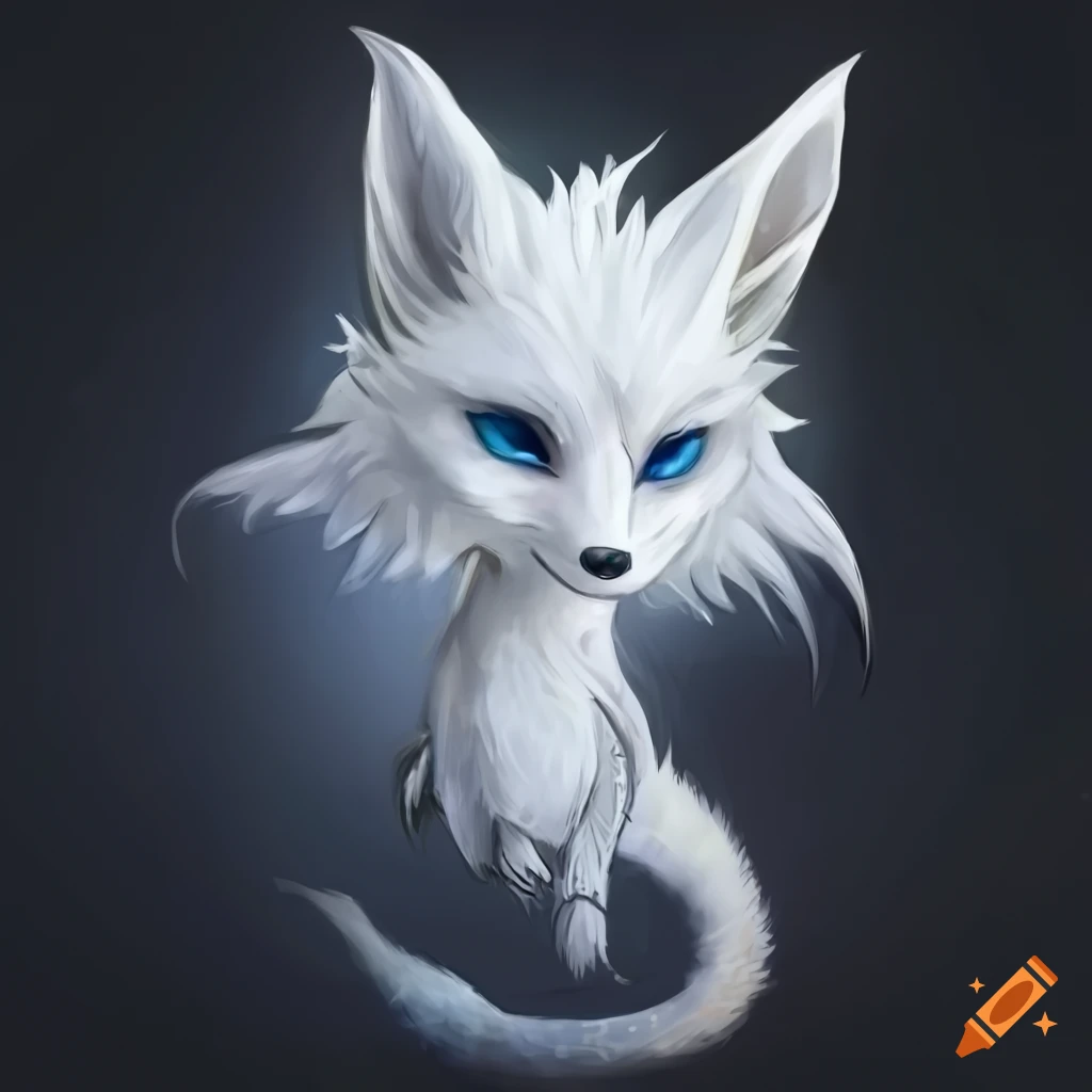 cute white anime fox with blue eyes in the snow on Craiyon