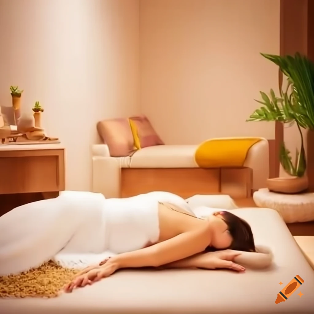 relaxing spa interior with a woman being massaged