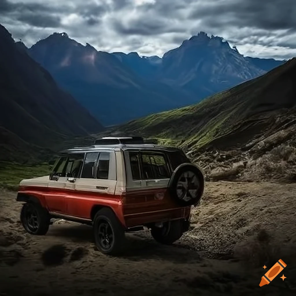 Mitsubishi SUV driving through rugged terrains
