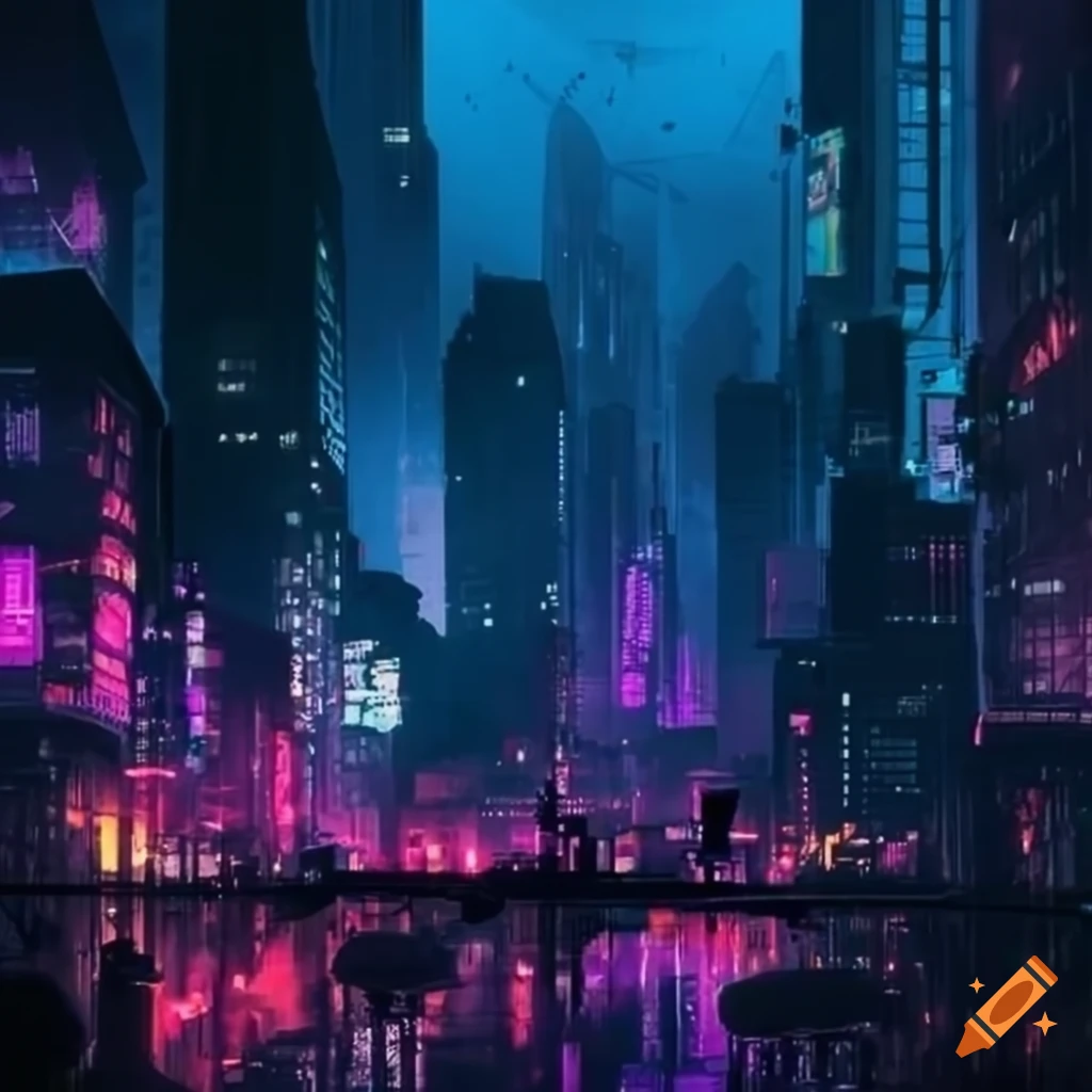 Neon Lit Cyberpunk City At Night 9464
