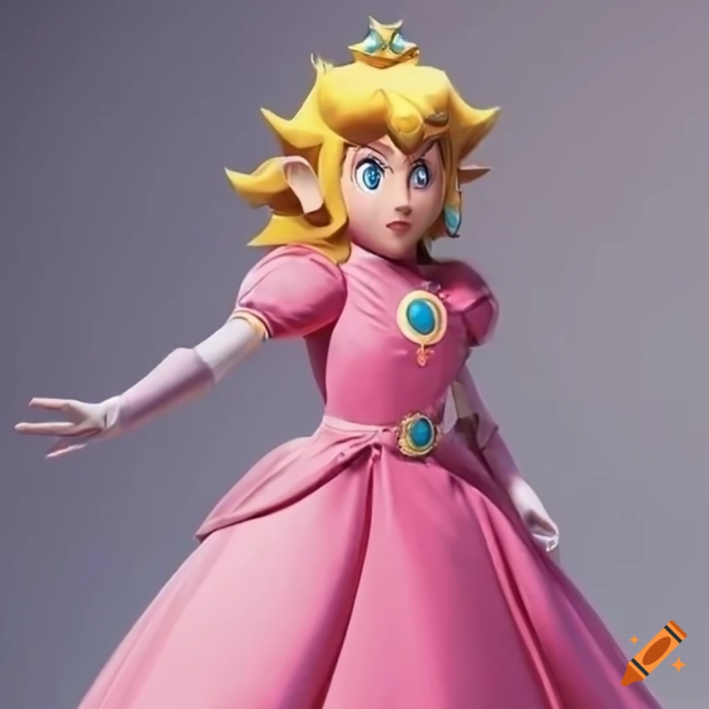 Link dressed as princess Peach in a pink silk ballgown