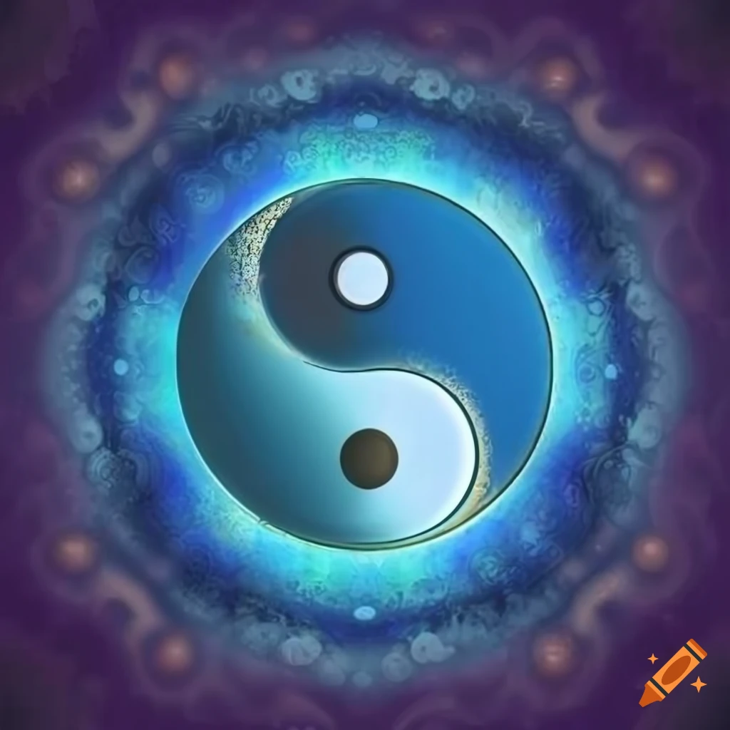 Blue yin yang design with aura background