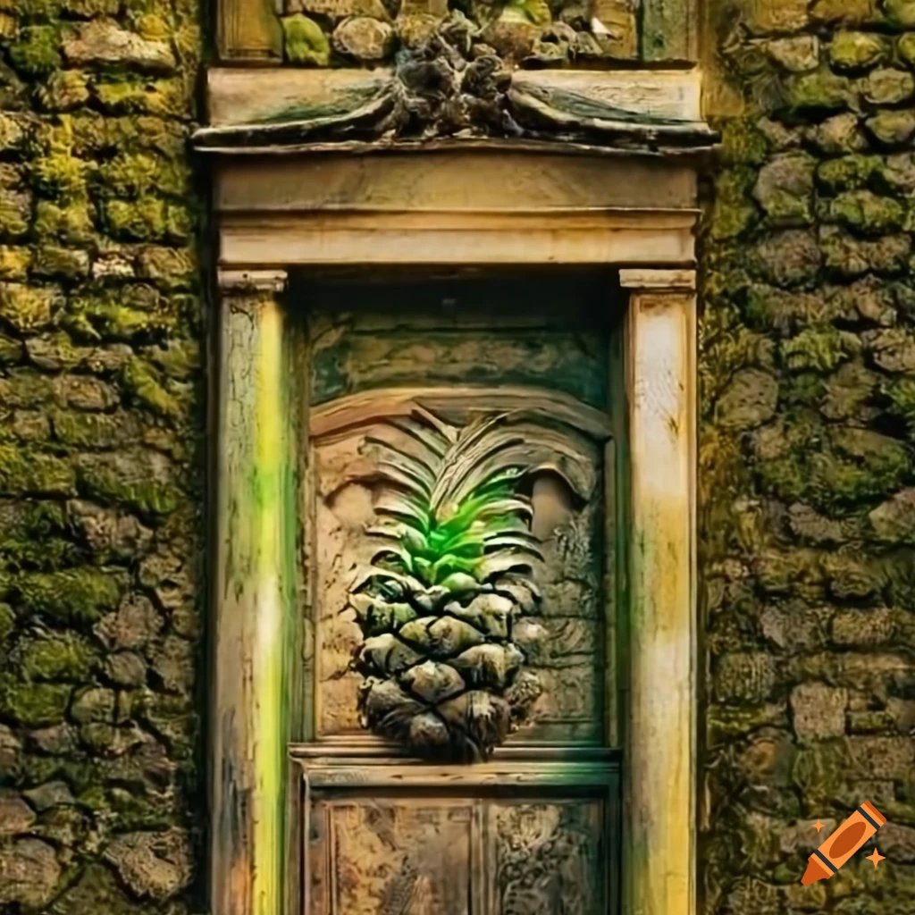 golden hour baroque door with engraved pineapple design