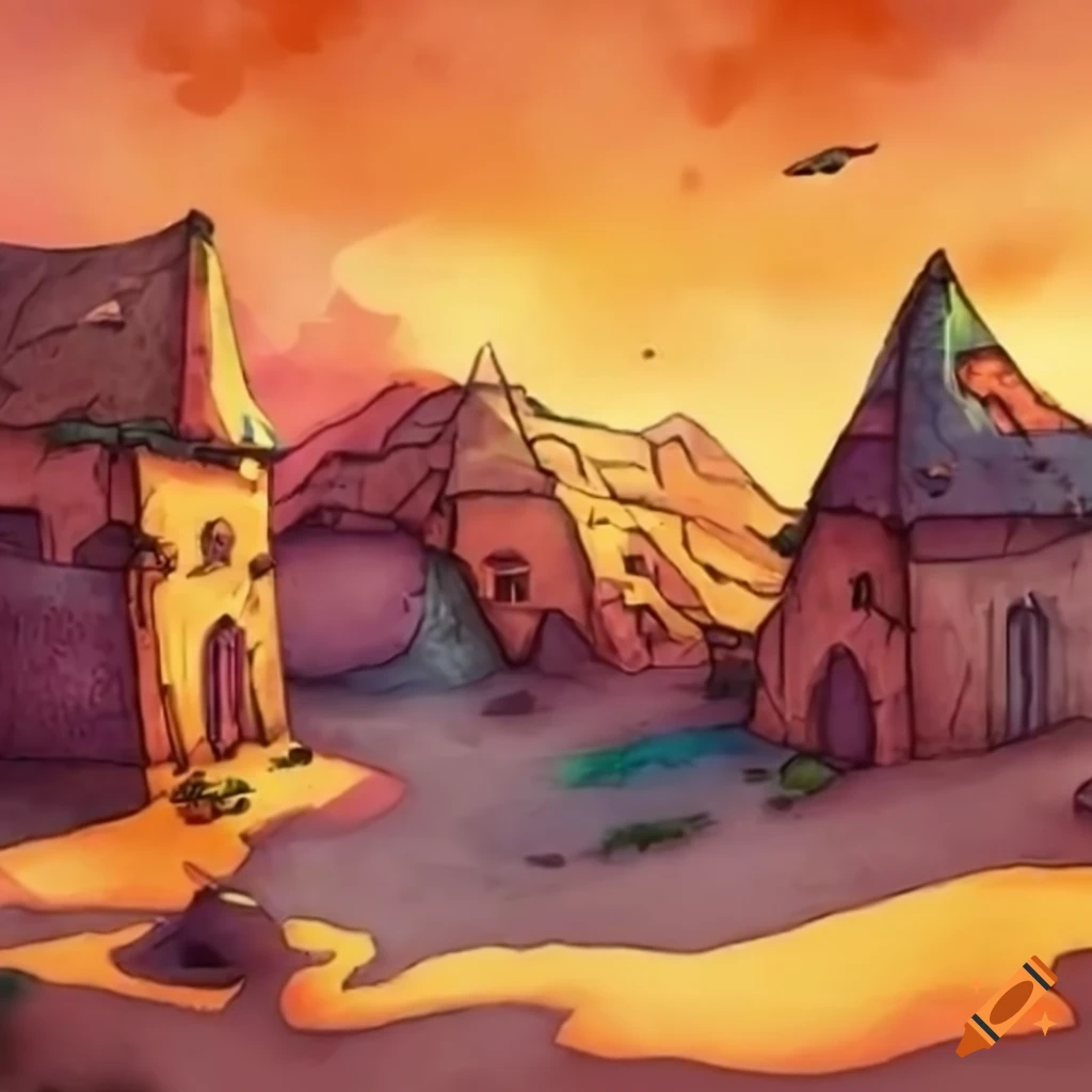 Battlemap of a desert village for dnd