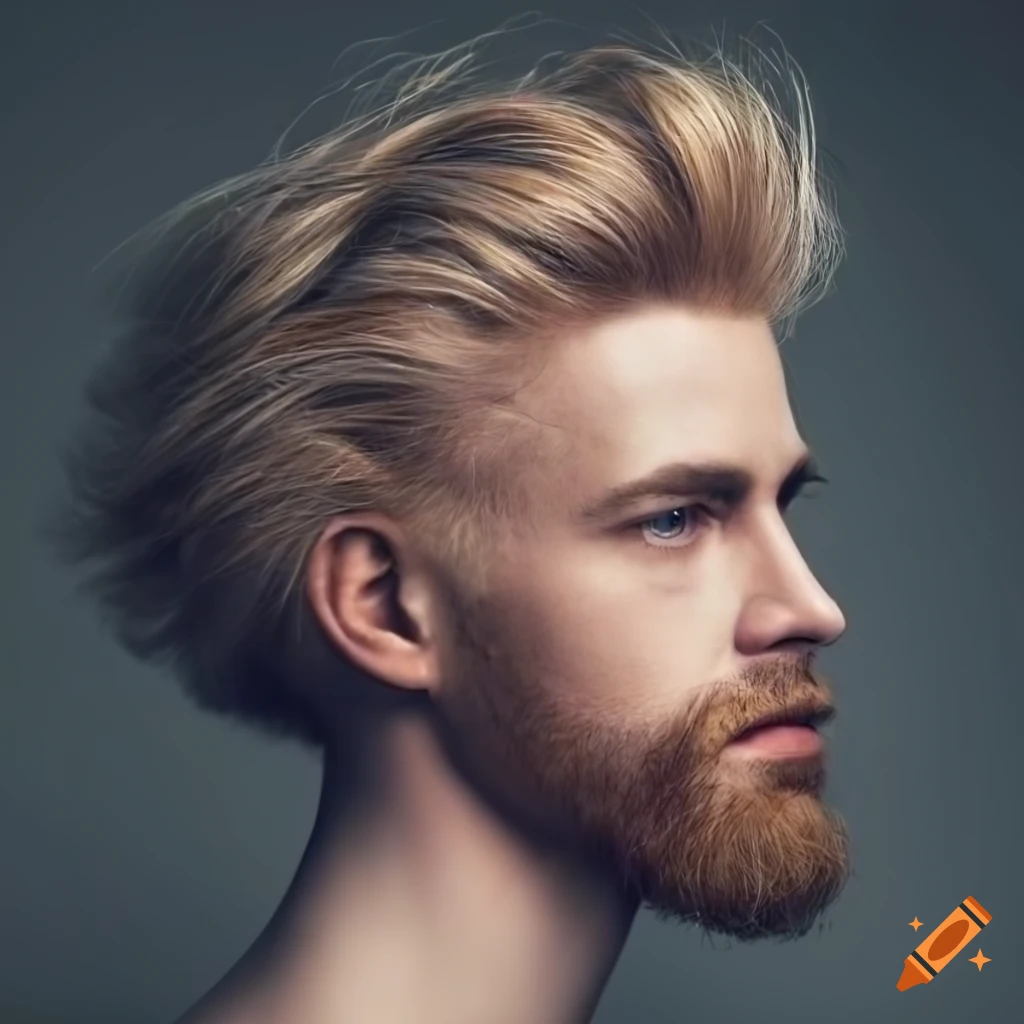 side view portrait of a bearded blonde man