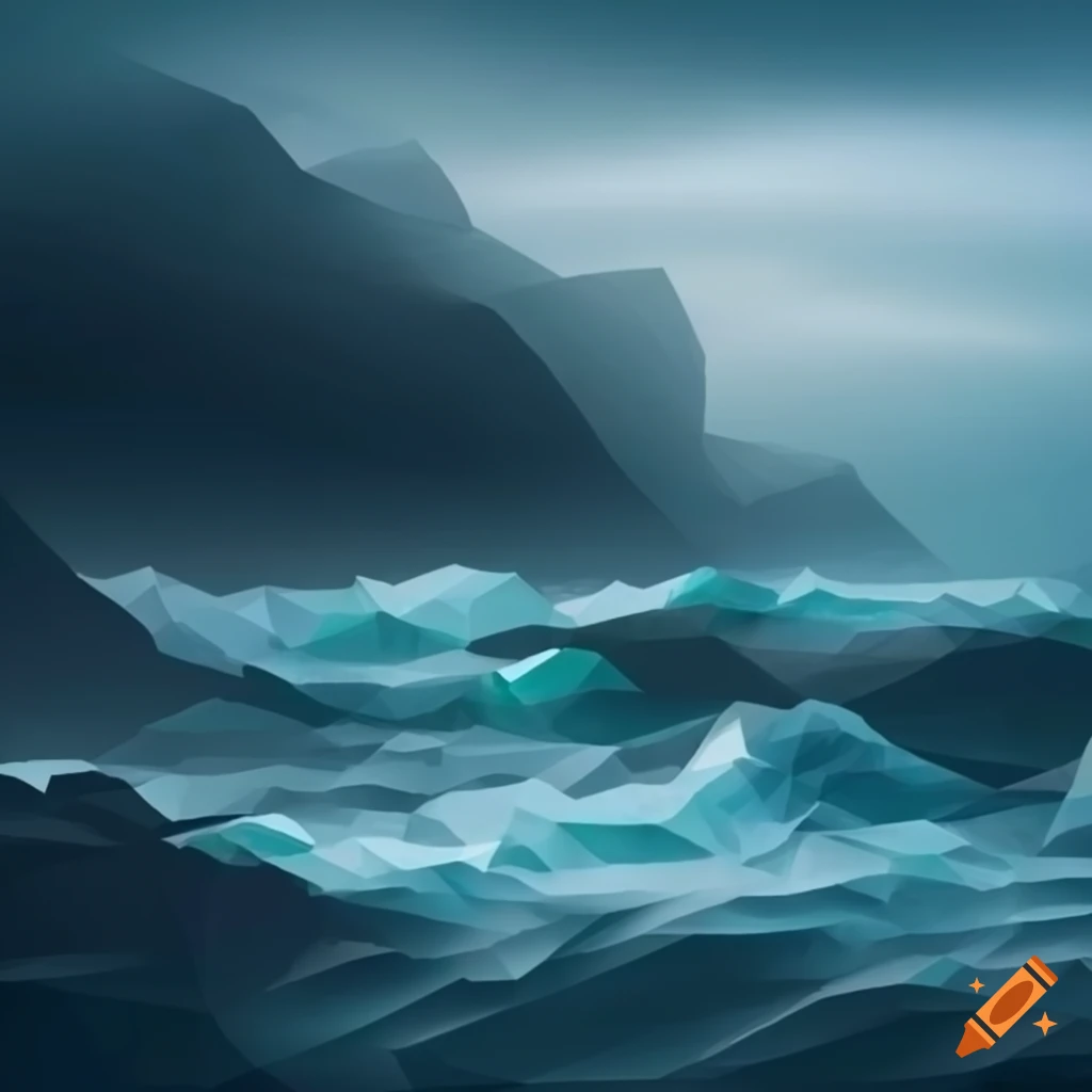polygon style artwork of a stormy coastline