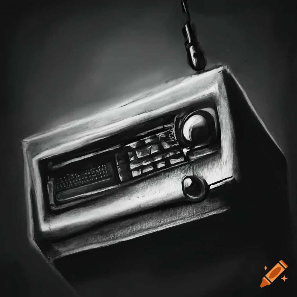 Charcoal drawing of a vintage cb radio