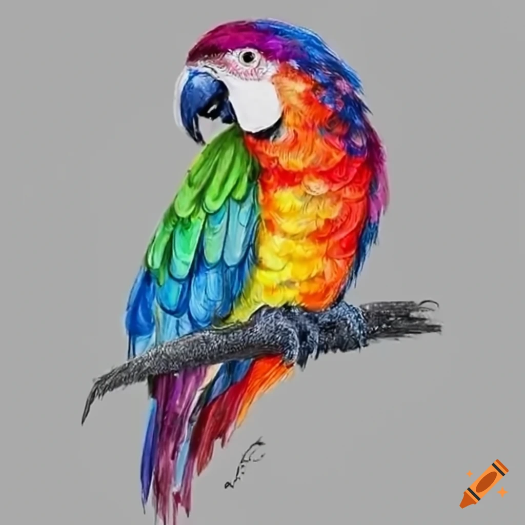 Cartoon Beautiful colourful parrot Full body