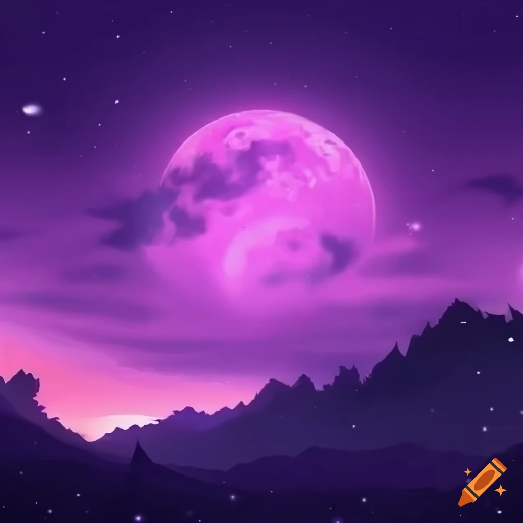 Stunning anime night sky with purple moon