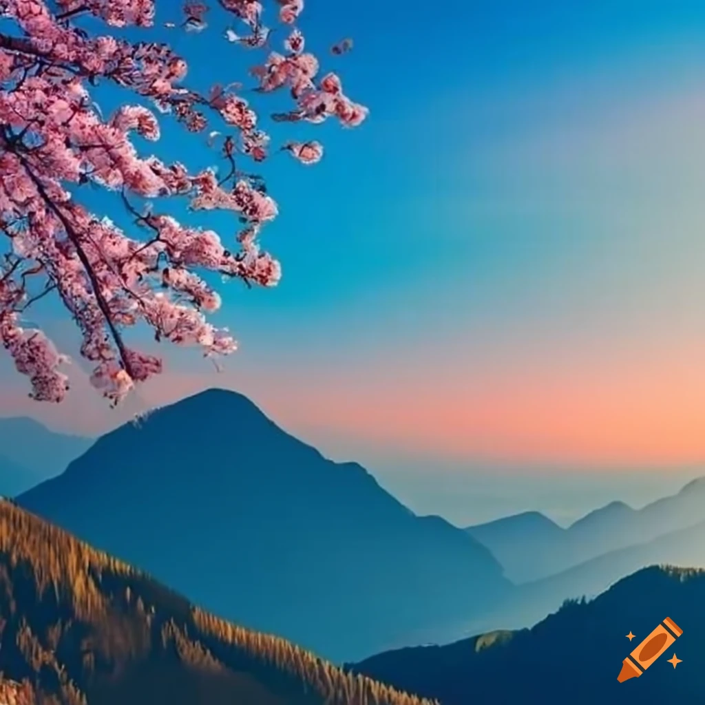cherry blossom mountain landscape