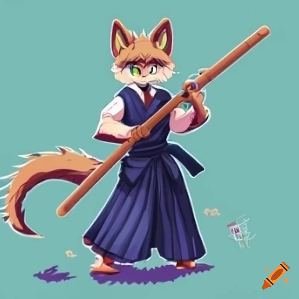 digital art of a cute anthropomorphic boy in kendo outfit