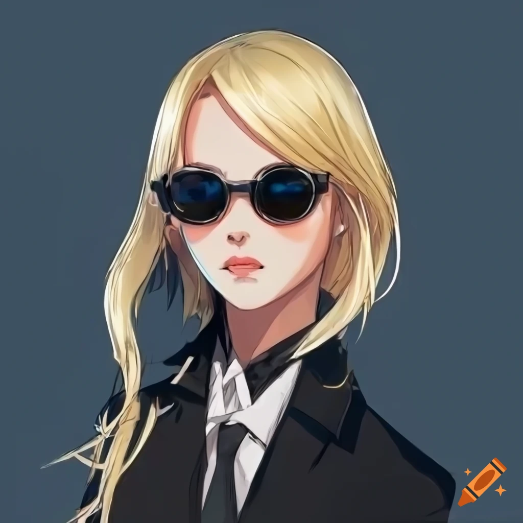 Anime Woman In Black Suit With Sunglasses On Craiyon