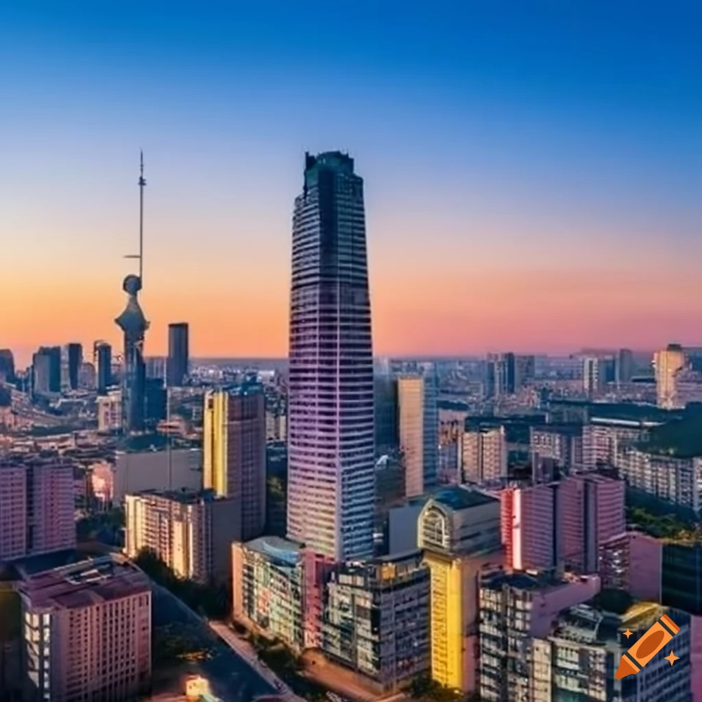City skyline with modern tower apartments on Craiyon