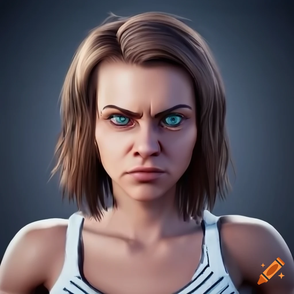 Pixar style portrait of a young woman with short brown hair