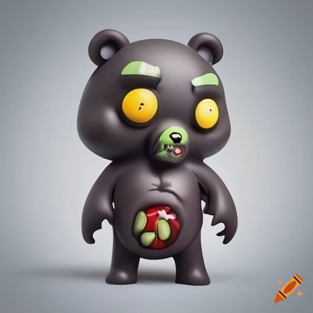 Grey scale vinyl toy of an adorable zombie bear on Craiyon
