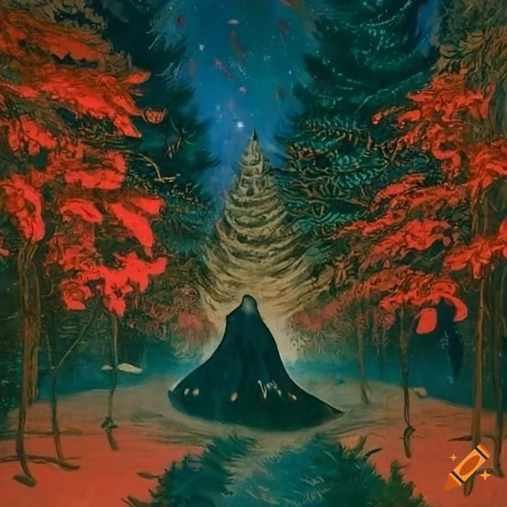 ultra high resolution illustration of a Russian folktale Christmas scene
