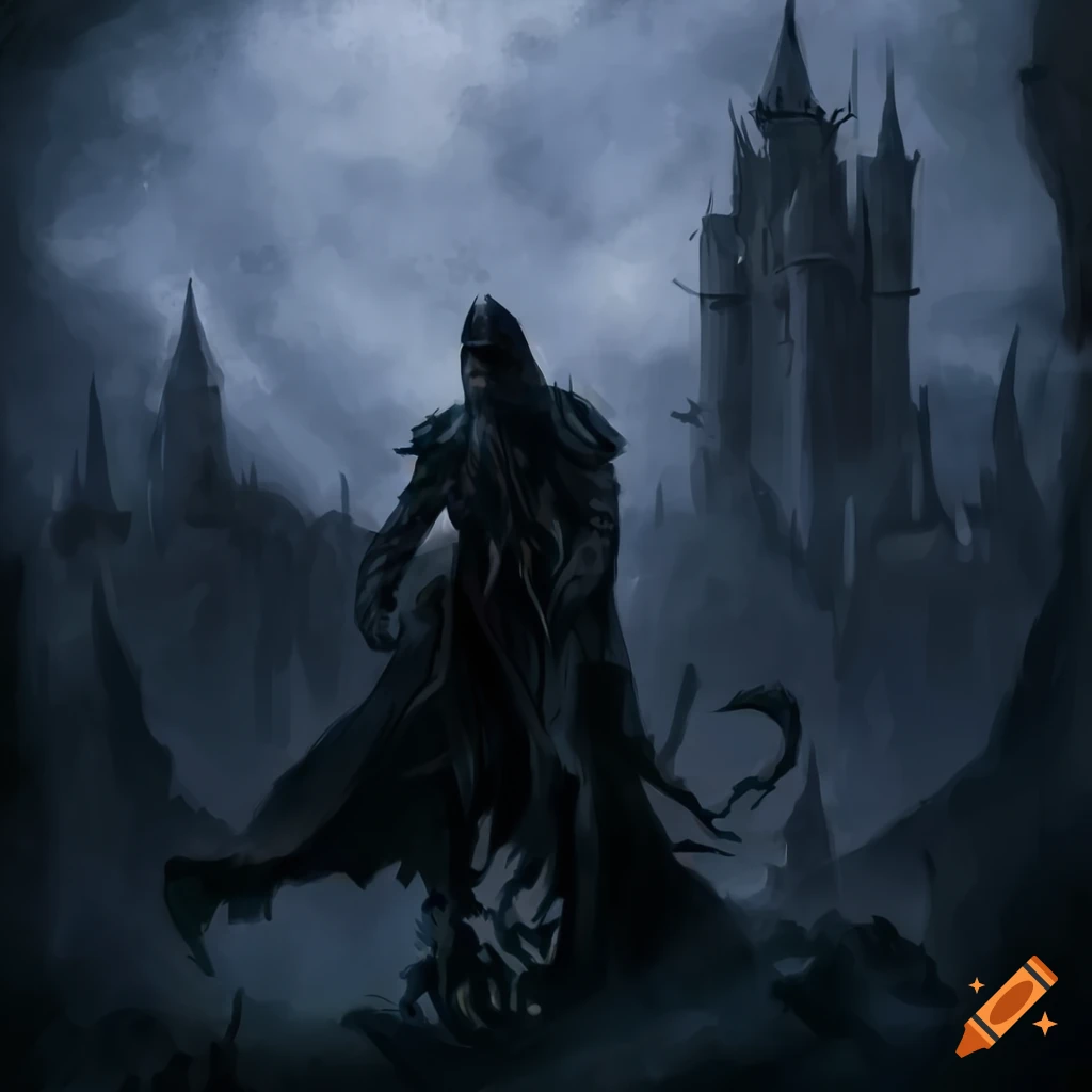 Dark fantasy book cover with haunted castle and dark knight on Craiyon