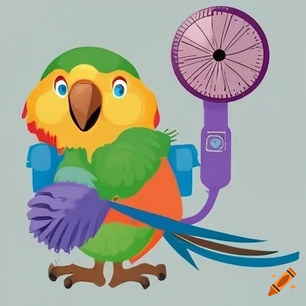 parrot sitting next to a hair dryer