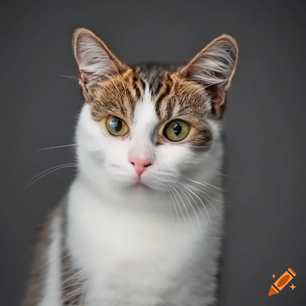 cute European white, brown and gray cat