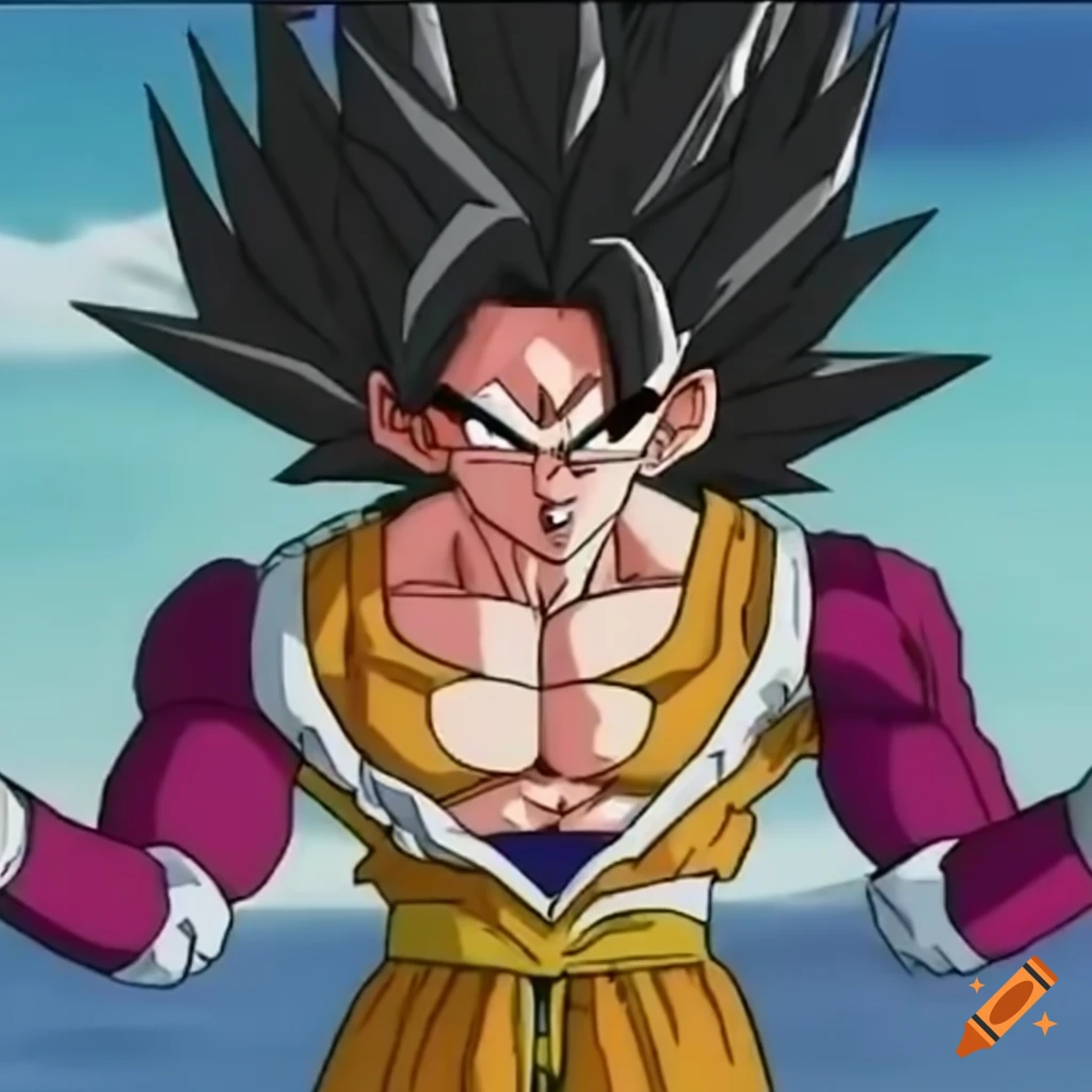image of Goku in Super Saiyan 4 form with red hair and monkey pelt on  Craiyon
