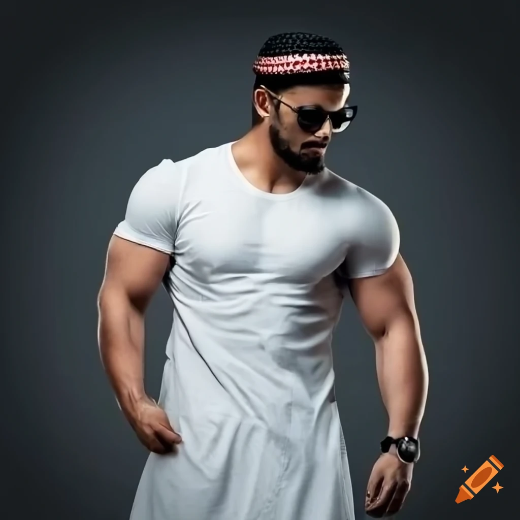 muscular Muslim man in stylish attire