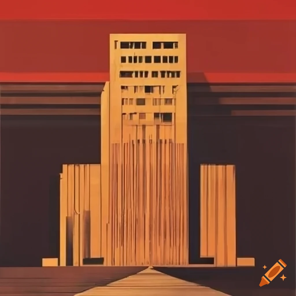 Soviet propaganda poster with stalinist architecture