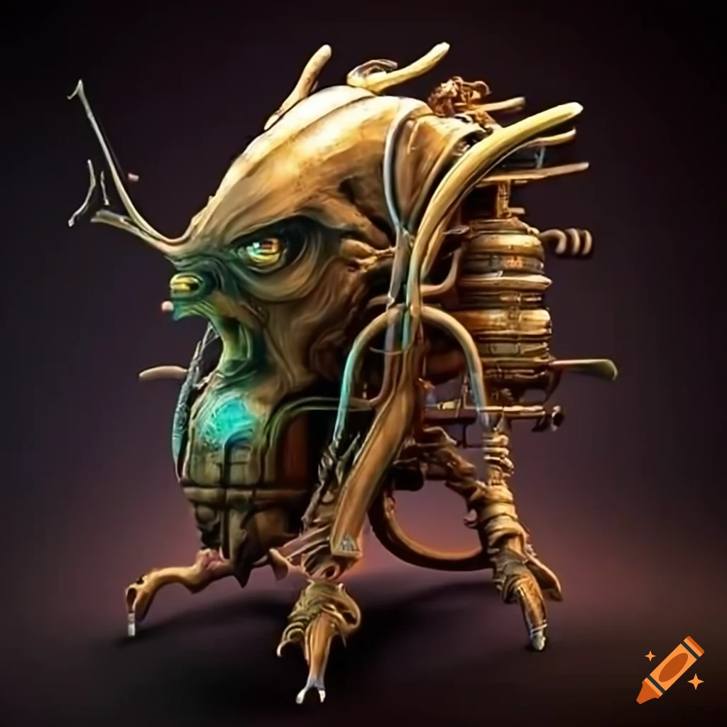 biomechanical tuba creature vehicle art