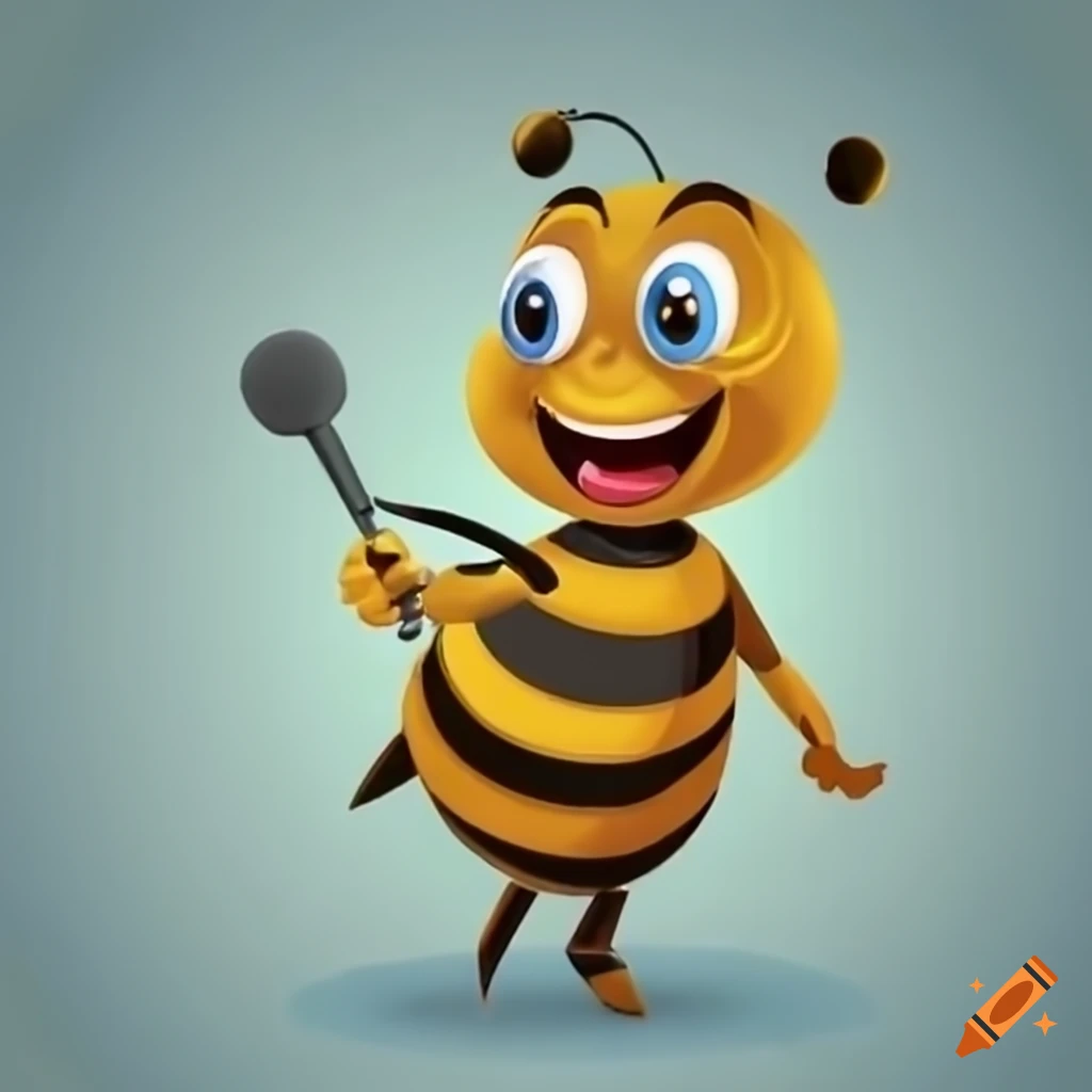 funny bee singing into a microphone