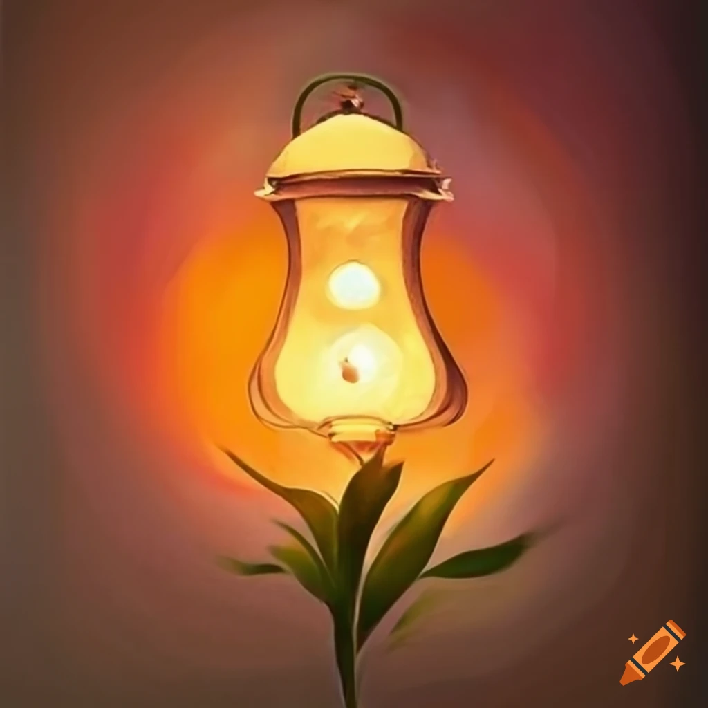 orange and green flower logo with lantern