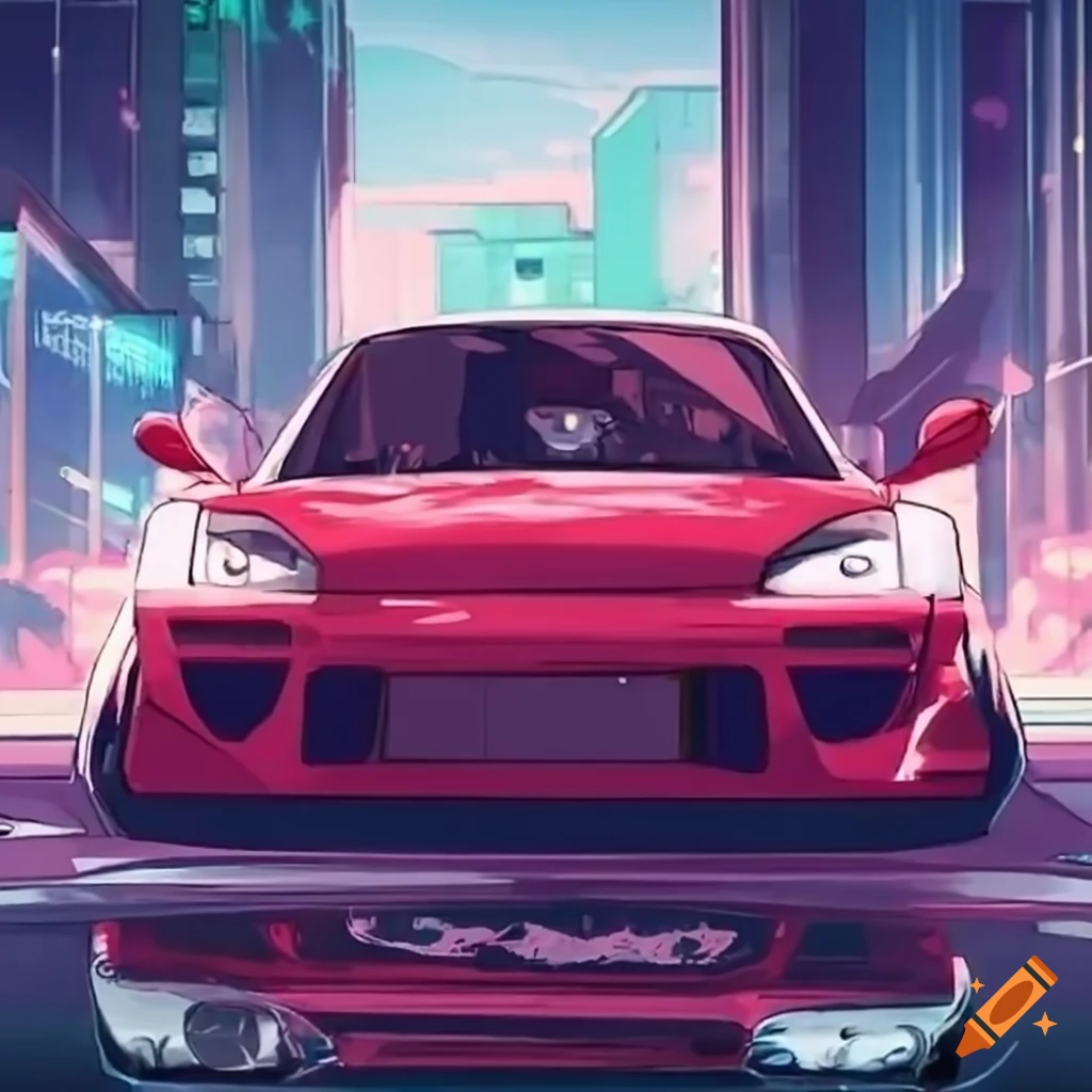 Studio ghibli-style anime race between two rally cars on Craiyon