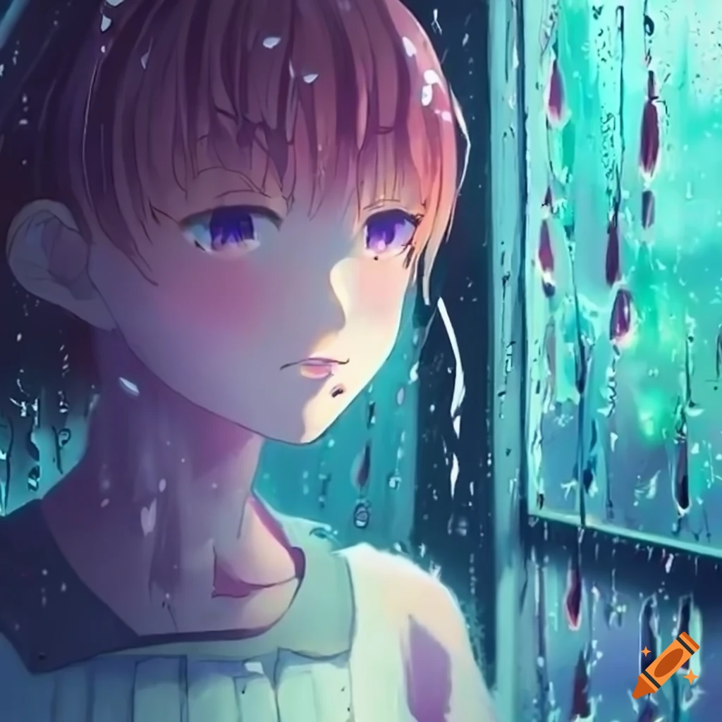 Anime Style Artwork Of A Person Looking Out The Window On A Rainy Day On Craiyon