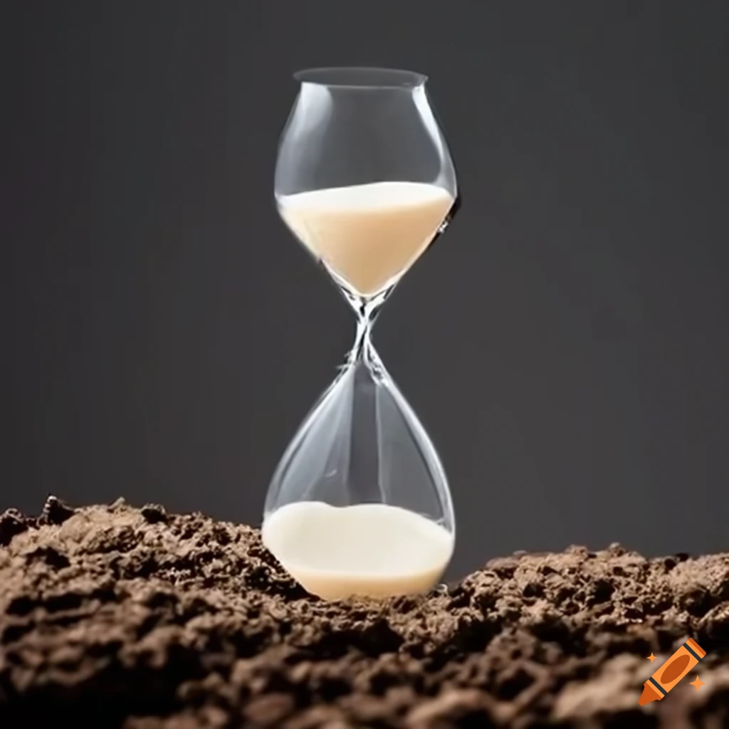 hourglass of water pouring out on soil