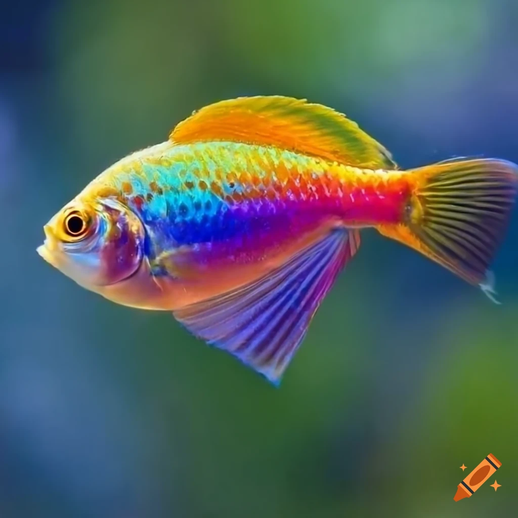 Photo of a small colorful magic fish with big fins on Craiyon