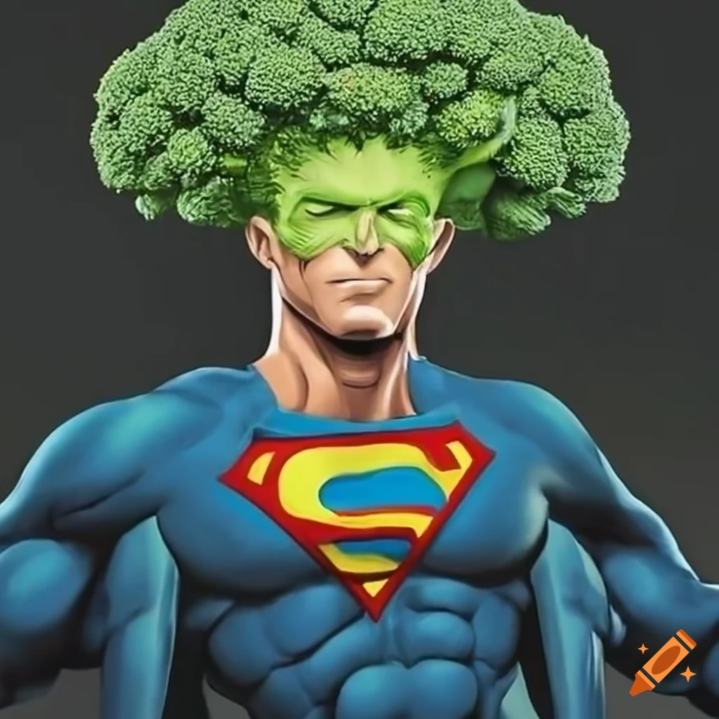 Cartoon Character Of A Superhero Broccoli Man